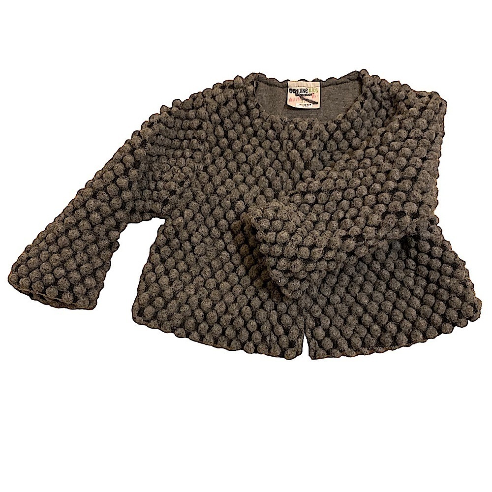 GENUINE Kids From Oshkosh Grey Wool Blend Pom Pom Sweater Jacket Size 3T